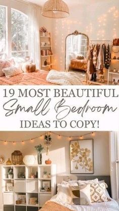 two pictures with text that says, 19 most beautiful small bedroom ideas to cozy up