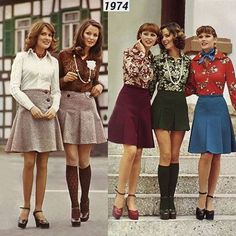 Mini skirts in 1974 80s Mini Skirt Outfit, 70s Mini Skirt Outfit, 70s Skirts, Los 70s, 1970 Style, Preppy Mode, Southern Fashion