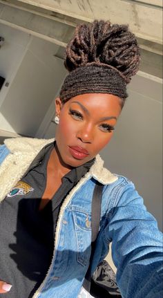 Loc Updo Styles Short With Bangs, Locs Hairstyles For Women With Bangs, Side Swoop With Locs, Locs Updo With Bangs, Black Women Hairstyles Locs, Locs Bangs Hairstyles For Women, Loc Hairstyles With Swoop, Locs With Big Forehead, Locs With Swoop Bangs