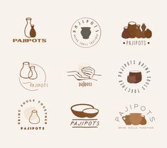 the logos for various products are shown in different colors and sizes, including coffee beans