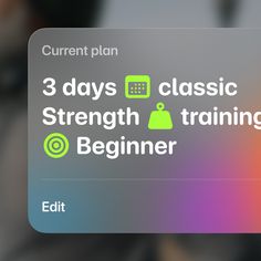 a blurry photo with the text 3 days classic strength training beginner