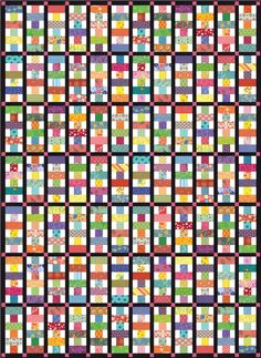 a colorful quilt with squares on the front and back, all in different colors that appear to