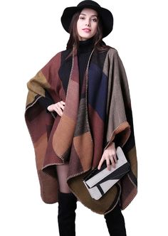 PRICES MAY VARY. 【 Poncho Size】--- Shawl Length : One size 51.2 inch*61 inch (130*150CM) 【Superior Fabric】--- This ponchos for women is made of 50% polyester and 50% acrylic. Comfortable soft fabric draped over the body, warm and cozy shawls for women. 【Fashion Design】--- This womens ponchos and wraps has multiple classic and fashionable styles for you to choose. Free sleeve cloak style, open front, with double-sided reversible, both dark side and light side is suitable for outfits, it is like b Winter Sweater Coat, Winter Poncho, Cape Shawl, Blanket Poncho, Plaid Poncho, Cashmere Poncho, Winter Plaid, Capes For Women, Poncho Style