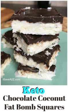 Keto Chocolate Coconut Fat Bomb Squares Recipe - iSaveA2Z.com Keto Chocolate Coconut, Low Carb Treat, Dolce Poche Calorie, Fat Bomb Recipes, Desserts Keto, Sugar Free Treats, Fat Bomb, Square Recipes, Coconut Bars