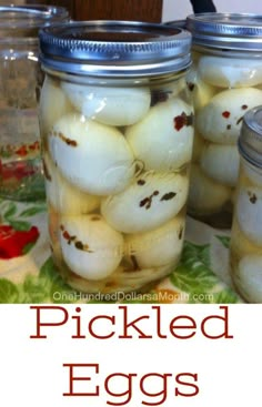 pickled egg recipe in mason jars on a table