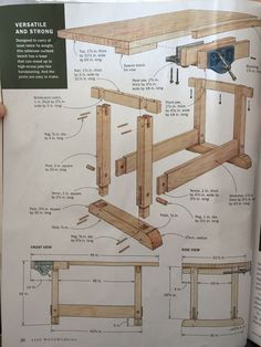 an open book with instructions on how to build a workbench for woodworking