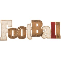 the word football written in wood type