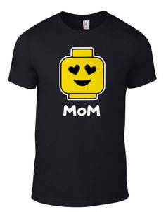 a black t - shirt with the words mom written on it and a smiley face