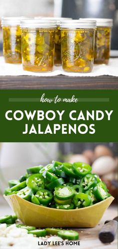 how to make cowboy candy jalapenos in mason jars with text overlay