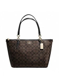 Coach Signature Print Coated Canvas Ava Zip Tote Luxury Shoulder Bag With Signature Coated Canvas, Luxury Tote Bag In Signature Coated Canvas, Luxury Coach Tote Shoulder Bag, Luxury Shoulder Bag In Coated Canvas With Gold-tone Hardware, Luxury Coated Canvas Satchel For Travel, Luxury On-the-go Satchel With Gold-tone Hardware, Luxury Satchel Bags For Fall, Luxury Women's Coated Canvas Satchel, Luxury Coach Coated Canvas Shoulder Bag