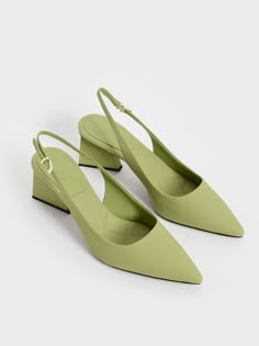 Green Leather Pointed Toe Slingback Pumps Nice Flat Shoes, Elegant Shoes Heels, Pretty Sandals, Shoes Outfit Fashion, Chic Shoes, Heels Classy, Girly Shoes, Elegant Shoes