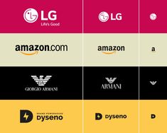 four different logos are shown together in this graphic design guide for the company's brand identity