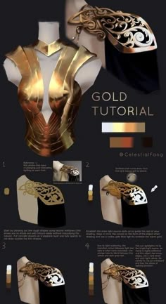 the instructions for how to make a corset with gold and black fabric on it