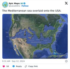 an image of the mediterranean sea overlaid on the usa map with caption below