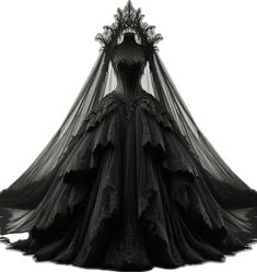 Victorian Wedding Dress Black, Black Dress Fantasy Gowns, Black Princess Dress Fairytale, Vampire Queen Dress, Dark Fantasy Gown, Goth Ball Gown, Black Wedding Dresses Gothic, Dark Gown, Gothic Wedding Dress Black