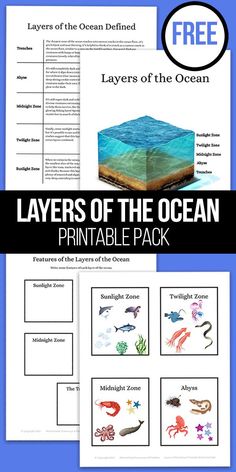 layers of the ocean printable pack with pictures and text on blue background for kids to use