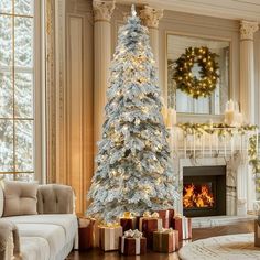 a decorated christmas tree in a living room