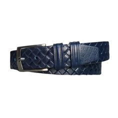 Buy Elevate your denim style with our 4.0 cm Male Belt for Jeans in blue woven emboss genuine leather. Designed for the modern man, this belt combines durability and a refined look, making it the perfect accessory for casual wear. The extra-wide 4.0 cm design ensures a secure fit and adds a sophisticated touch to your favorite jeans. Crafted from high-quality genuine leather, this belt guarantees long-lasting wear and a comfortable fit. The unique woven emboss pattern in rich blue adds a touch o Luxury Blue Leather Belt, Belt For Jeans, Blue Weave, Belt For Men, Casual Belt, Denim Style, Suspender Belt, Modern Man, Belt Size