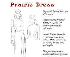 PLEASE USE THE DROP-DOWN MENU ABOVE TO CHOOSE HARD COPY OR INSTANT DOWNLOAD Our Prairie Dress so versatile! Make it out of a cotton print or rayon challis, and it's ready for a stroll on the boardwalk or a hike up the Eiffel Tower. Make it from silk charmeuse or dupioni, and you're ready for a night on the red carpet, or a walk down the aisle. The Prairie Dress has two neckline options- A funnel vee neck that's very elegant, and a crew neck with an optional mandarin collar. Long sleeve pattern i Funnel Collar Pattern, Prairie Dress Pattern, Princess Line, Pattern Hack, Breezy Dress, Prairie Dress, Sleeve Pattern, Collar Pattern, The Eiffel Tower