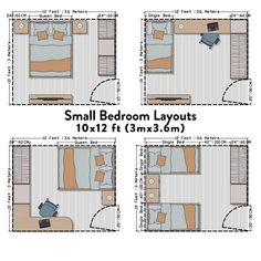 three small bedroom layouts with the same size as shown in this diagram, each room has