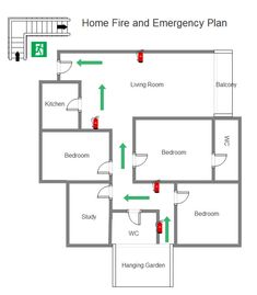 the floor plan for a home fire and emergency plan