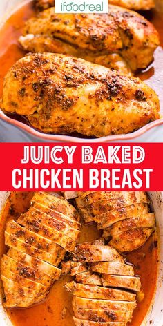 juicy baked chicken breast in a red sauce