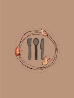 the word papi is surrounded by butterflies on a brown background with a fork and knife