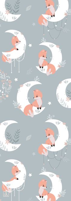 a pattern with foxes sleeping on the moon