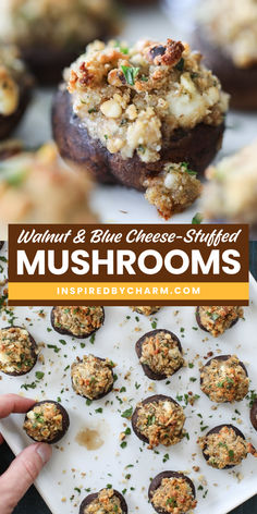 Impress your guests with rich, flavorful Blue Cheese Stuffed Mushrooms! Our walnut blue cheese stuffed mushrooms recipe combines crunchy toasted walnuts and creamy blue cheese for a perfect bite. Pin this to Super Bowl party food ideas or your game day menu! Bleu Cheese Stuffed Mushrooms, Blue Cheese Stuffed Mushrooms, Super Bowl Party Food Ideas, Mushroom Appetizer Recipes, Mushroom Appetizers, Cheese Stuffed Mushrooms