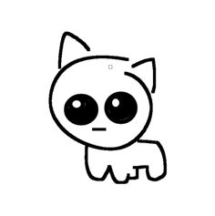 a black and white drawing of a cat with big eyes on it's face