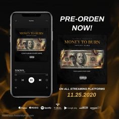 an advertisement for the money to burn music album, which is now available on itunes