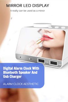 the digital alarm clock with bluetooth speaker and usb charger is shown in this advertisement