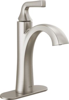 a brushed steel faucet with the handle extended