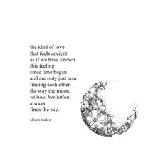 an ink drawing of a crescent with flowers on it and a quote from the poem