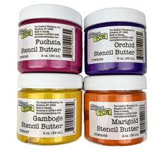 PRICES MAY VARY. The Crafters Workshop Stencil Butter set Mardi Gras includes one 2-oz jar of each stencil butter color Fuchsia, Orchid, Gamboge and Marigold Easy to use stencil butter, has shimmer and shine and helps create and decorate greeting cards, signs, scrapbooks, journals, mixed-media, collages, paper arts, home décor, or any DIY craft or hobby project Stencil butters are deliciously spreadable with a palette knife, brush or fingers. Cleans easily with water immediately after use. Dries Peaks And Valleys, Paint Themes, Colorful Texture, Modeling Paste, Holiday Packing, Shimmer Shine, Finger Painting, Fuchsia Color, Palette Knife