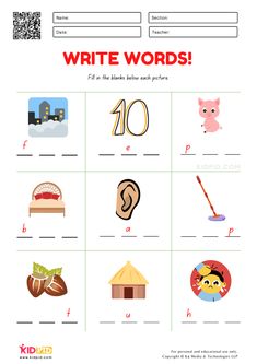 the worksheet for writing words and numbers with pictures on it, including an image of