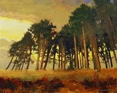 an oil painting of trees in the distance