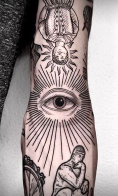 a hand with an all seeing tattoo on it