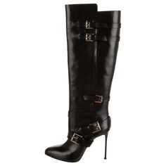 New Roberto Cavalli Black Leather High Heel Boots Designer size - 37 Style - BQS023-PZ220 Smooth Black Leather, Multiple Straps, Gold-Tone Buckles with Engraved Logo, Inner Half Zipper Closure, Hidden Platform. Stiletto Heel Height - 4 inches, Circumference - 14 inches. Made in Italy. Retail $1.560.00 New with box. Listing code: 07202054580269958 Roberto Cavalli Boots, Roberto Cavalli Heels, Leather High Heel Boots, Leather Loafer Shoes, Balenciaga Black, Couture Vintage, Buckle Boots, Leather High Heels, Engraved Logo