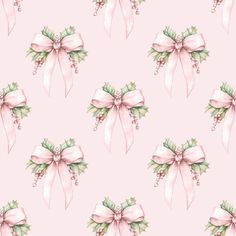 a watercolor pattern with bows and mists on a pink background for wallpaper