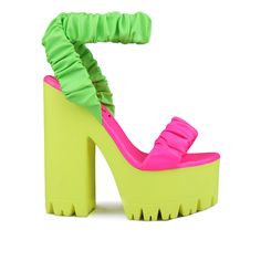 Vegan leather upper with man made sole Slip-on styling Heel measures approx. 6" H Platform measures approx. 2.5" H Imported Pink Wedges, Black Neon, The Platform, Swag Shoes, Fabulous Shoes, Jimmy Choo Shoes, Platform Pumps, Velcro Straps, Neon Yellow