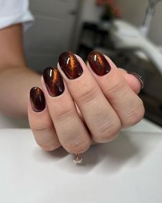 Cat Eyes Ombre Nails, Short Almond Acrylic Nails Cat Eye, Tortoise Gel Nails, Orange Magnetic Nails, Cat Eye Nails Colors, Dark Magnetic Nails, Autumn Nails Cat Eye, Brown Cats Eyes Nails, Black And Orange Cat Eye Nails