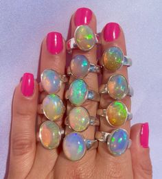 Opal is nature's rainbow, born deep in the earth, and the perfect distraction as you will not be able to keep your eyes off these beauties! Ethiopian Opals are world renowned for their stunning rainbow iridescence. I am lucky to work directly with a large Ethiopian Opal supplier, so I am able to get super low prices as I buy them in large quantities, to be able to pass the savings onto you! I have chosen each opal, one by one, and each is completely one of a kind. The colors inside even change in indoor & outdoor light, so these beauties will keep you mesmerized, for years to come. *reference full assortment tray video to choose your EXACT RING! Etsy only allows 1 15 second video, to see detailed videos of each on hand see my brand website here: https://rknycjewelry.com/collections/opals R Crystal Ball Ring, Rock Rings, Rainbow Metal, Ethiopian Opal Ring, Group 2, Crystal Rose, Rainbow Fluorite, Mystic Topaz, Amethyst Quartz