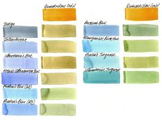 watercolor swatches showing different shades of blue, green and yellow