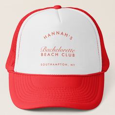 This hat effortlessly combines retro charm with a modern twist, featuring a stylish design in red. Whether you're hitting the beach or hitting the town, this trucker hat is a chic accessory to celebrate the bride's special day. Embrace the playful vibes with the Retro Modern Vntage Red Bachelorette Trucker Hat — a trendy addition to your bachelorette party ensemble. Red Mini Cap For Beach, Retro Red Beach Hat, Retro Red Summer Hats, Vintage Red Hat For The Beach, Vintage Red Summer Hat, Red Trucker Hat For Beach, Vintage Trucker Hat For Summer Beach, Red Snapback Trucker Hat For Summer, Summer Hats For Bachelorette Party