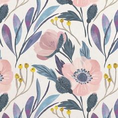 a floral wallpaper with pink and blue flowers