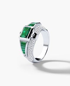 We will send you a size verification email once the purchase is completed. The CARLIN gold signet pinky diamond solitare ring is a wearable piece of modern art. This ring has a total carat weight of 3.10, featuring an emerald cut center stone surrounded by baguette and brilliant cut diamonds, held in place by our signature Rockford screws. Add a personal touch to your ring by including a secret engraving or initials to the inside of the band. Emerald Signet Ring, 10k Engagement Ring, Pinky Signet Ring, Black Diamond Bands, Columbian Emeralds, Yellow Gold Wedding Band, Big Diamond, Gold Signet Ring, Rings Jewelry Fashion