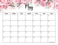 the may calendar with pink roses on it