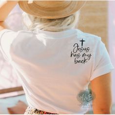 Jesus has my back Easy 30 day return policy Jesus Has My Back Shirt, Christian Tshirts Design, Inspirational Shirt Ideas, Cool T Shirts Women, Custom Shirts Ideas, T Shirts Design Ideas, Christian Tshirt Designs, Jesus Clothing, Cute Tshirt Designs