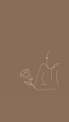 a drawing of a person sitting down with flowers in front of them on a brown background